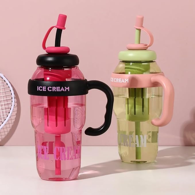 Colorful Ice Bottle with Straw 1300ml, BPA-Free, Heat-Resistant, Large Capacity Detox Water Bottle with Handle for Kids, Adults, Gym, Outdoor & Travel(Multi-Color)