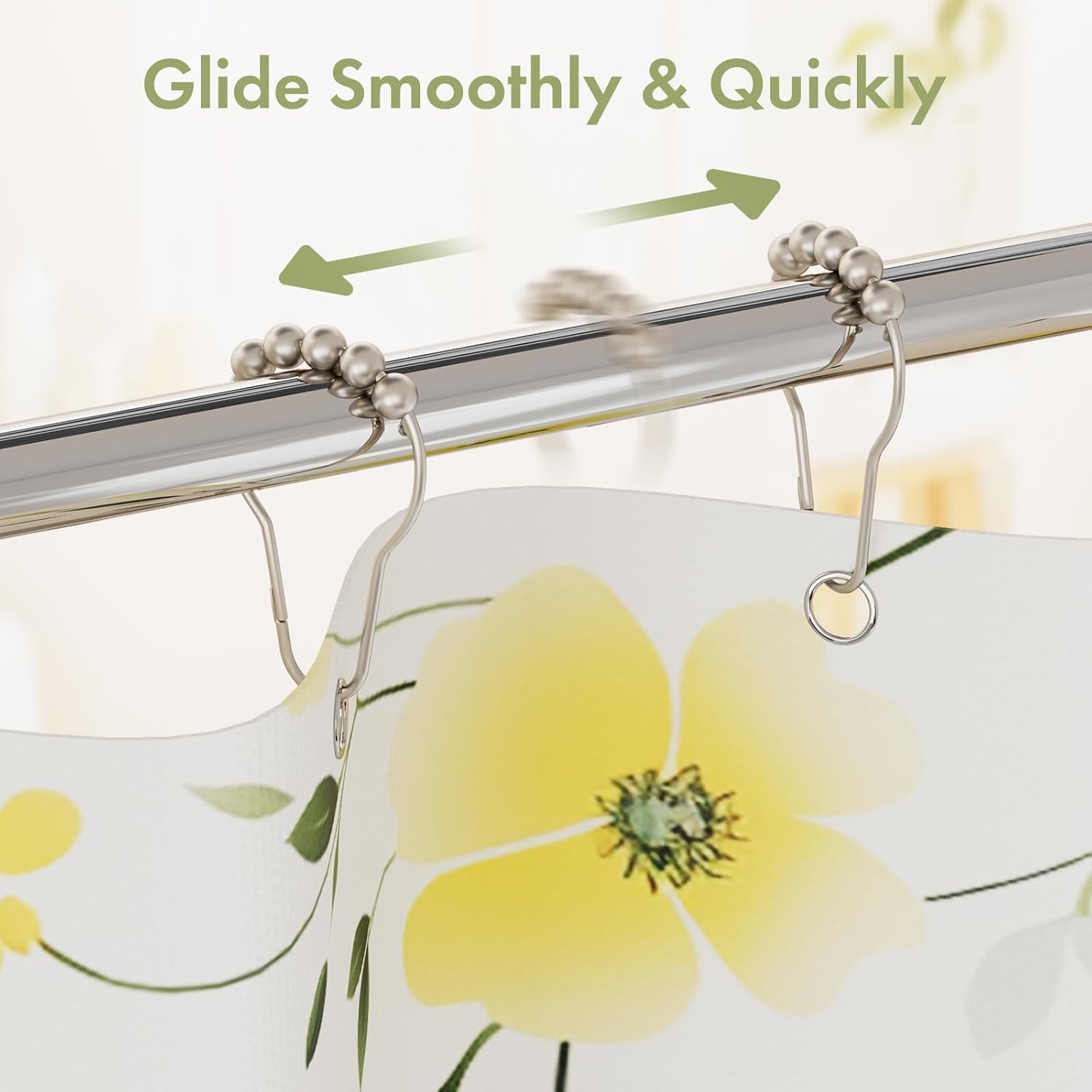 Rustproof Stainless Steel Shower Curtain Rings Hooks, Set of 12-Polished Nickel