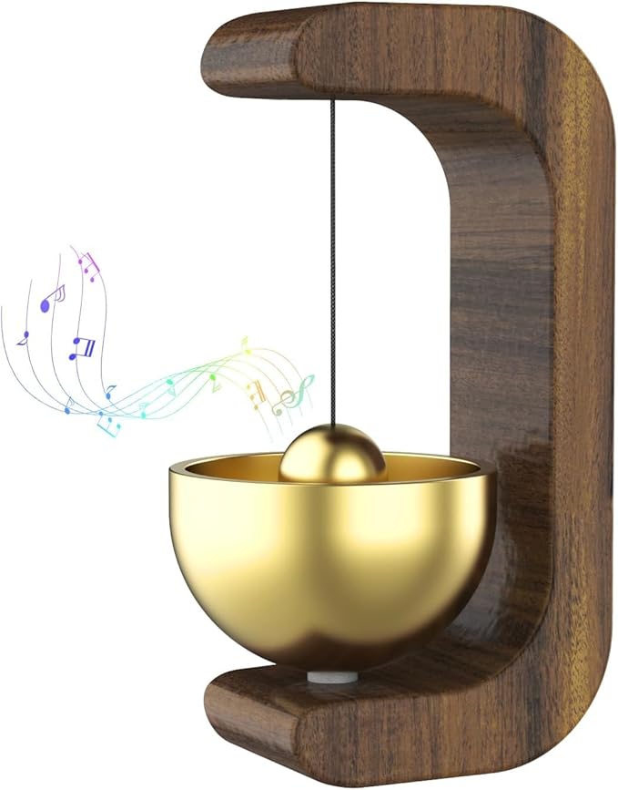 Beech Wooden Door Chime with Brass Bell, Dopamine Door Bell for Home, Self-Adhesive Magnetic Doorbell, Serene Acoustic for Home & Shop, Shopkeepers Door Chime, Ideal Housewarming Gift
