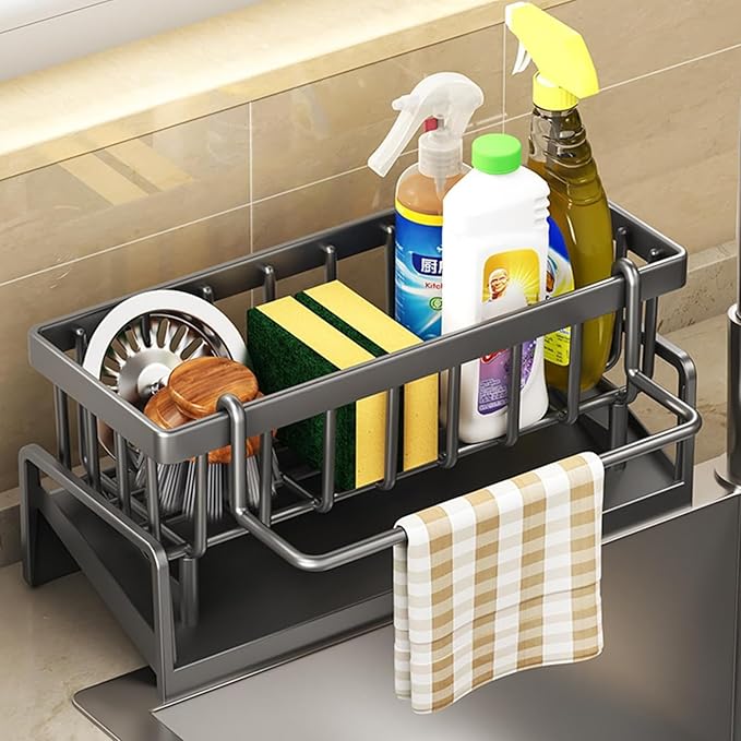 plastic Kitchen Rack Stand Sink Sponge Organizers Rack For Sinks Tools Storage Organizer Items Soap Dish Accessories Soap Brush Wash Holder Bathroom Rack Dispenser, Black