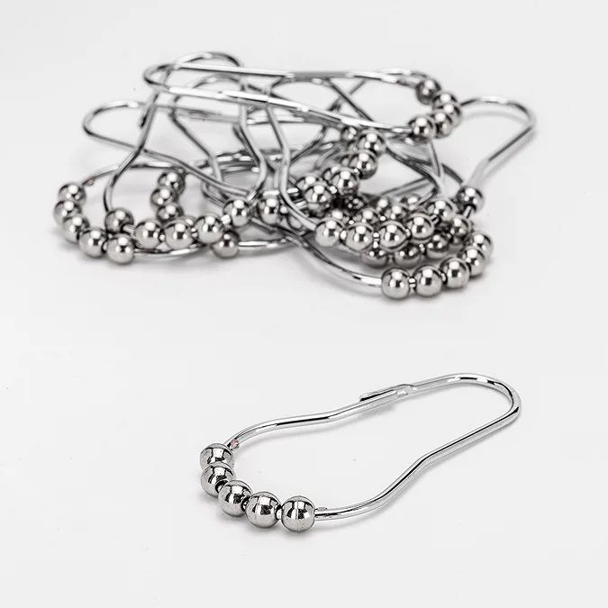 Rustproof Stainless Steel Shower Curtain Rings Hooks, Set of 12-Polished Nickel