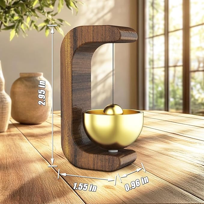 Beech Wooden Door Chime with Brass Bell, Dopamine Door Bell for Home, Self-Adhesive Magnetic Doorbell, Serene Acoustic for Home & Shop, Shopkeepers Door Chime, Ideal Housewarming Gift