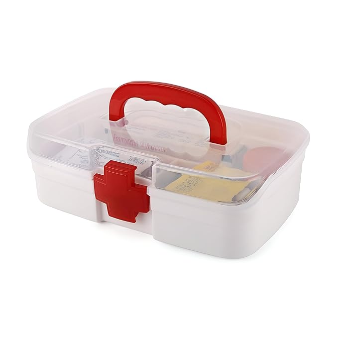 Medicine Box for Home 1 Pc – Portable First Aid Box with Handle, 3-Compartment Organizer for Home, Travel & Office – BPA-Free Plastic Medicine Cabinet with Detachable Tray & Secure Lock