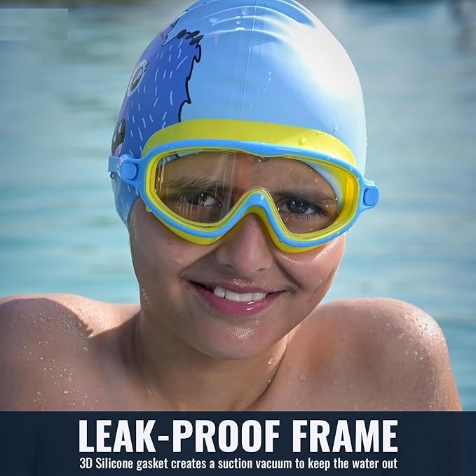 Swimming Goggles for Kids 10-14 Years [Yellow] | Swimming Pool Accessories for Kids | Anti-Fog & UV Protected Goggles for Boys & Girls | Swimming Glasses for Kids with Adjustable Straps