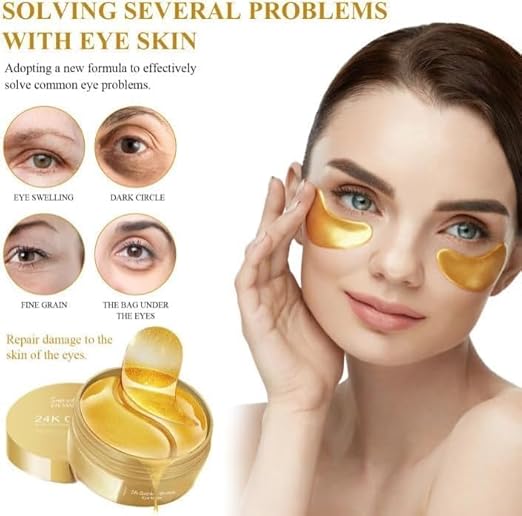 Under Eye Patches - 60 Pcs - 24K Gold Eyes Mask- Puffy Eye & Dark Circles Treatments,Reduce Under Eye Bags and Smooth Wrinkles, Skin Care Pads | Hydrogel Patch Mask Eyes Treatment for Dryness Relief.