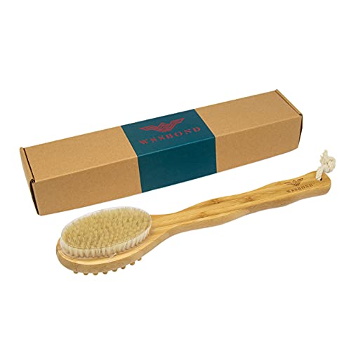 Wood Shower Body Bath Brush, Bath Back Cleaning Scrubber with Long Handle, Dry and Wet Skin Brush with Soft and Stiff Bristles Back Washer for Men Women (Yellow)