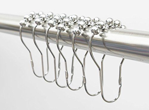 Rustproof Stainless Steel Shower Curtain Rings Hooks, Set of 12-Polished Nickel