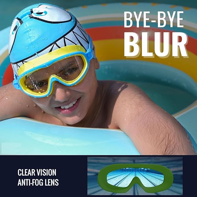 Swimming Goggles for Kids 10-14 Years [Yellow] | Swimming Pool Accessories for Kids | Anti-Fog & UV Protected Goggles for Boys & Girls | Swimming Glasses for Kids with Adjustable Straps