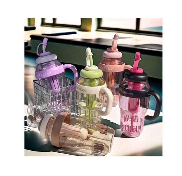 Colorful Ice Bottle with Straw 1300ml, BPA-Free, Heat-Resistant, Large Capacity Detox Water Bottle with Handle for Kids, Adults, Gym, Outdoor & Travel(Multi-Color)