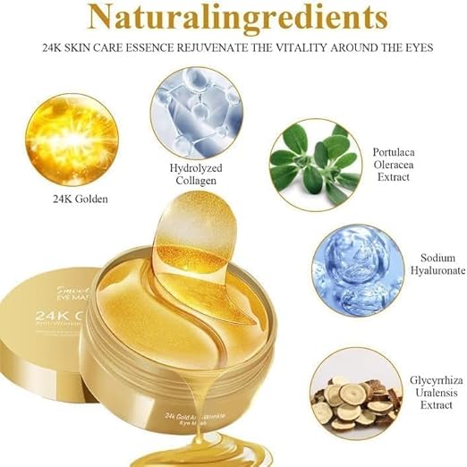 Under Eye Patches - 60 Pcs - 24K Gold Eyes Mask- Puffy Eye & Dark Circles Treatments,Reduce Under Eye Bags and Smooth Wrinkles, Skin Care Pads | Hydrogel Patch Mask Eyes Treatment for Dryness Relief.
