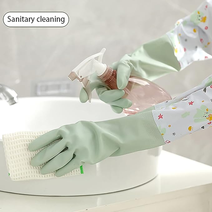 Long Dishwashing Gloves Household Cleaning Gloves, Reusable Rubber Gloves Non-Slip Washing Dishes Kitchen Glove