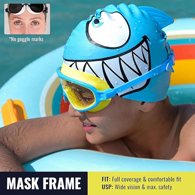 Swimming Goggles for Kids 10-14 Years [Yellow] | Swimming Pool Accessories for Kids | Anti-Fog & UV Protected Goggles for Boys & Girls | Swimming Glasses for Kids with Adjustable Straps