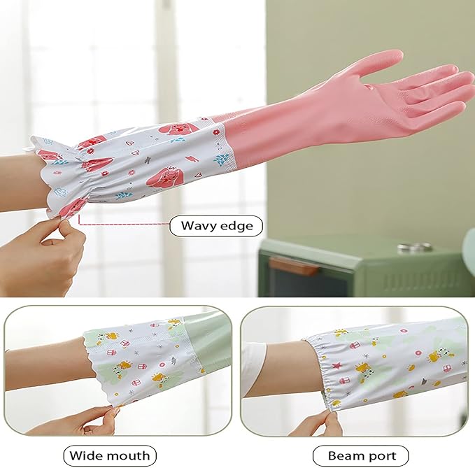Long Dishwashing Gloves Household Cleaning Gloves, Reusable Rubber Gloves Non-Slip Washing Dishes Kitchen Glove