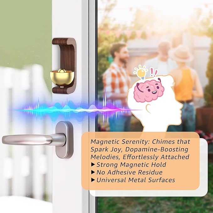 Beech Wooden Door Chime with Brass Bell, Dopamine Door Bell for Home, Self-Adhesive Magnetic Doorbell, Serene Acoustic for Home & Shop, Shopkeepers Door Chime, Ideal Housewarming Gift