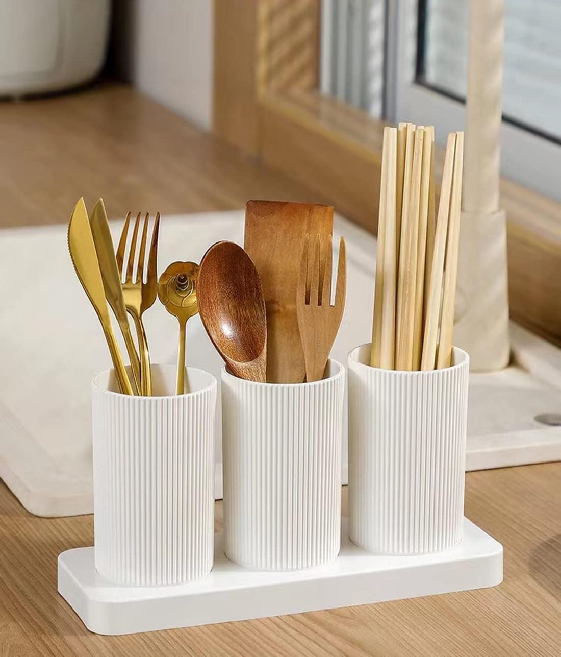 lastic Self Draining Tableware Storage Box - Spoon, Knife, Fork, Chopstick, Cutlery Holder, Organizer Stand for Kitchen, Dining Table, 23 X 8 X 12 cm