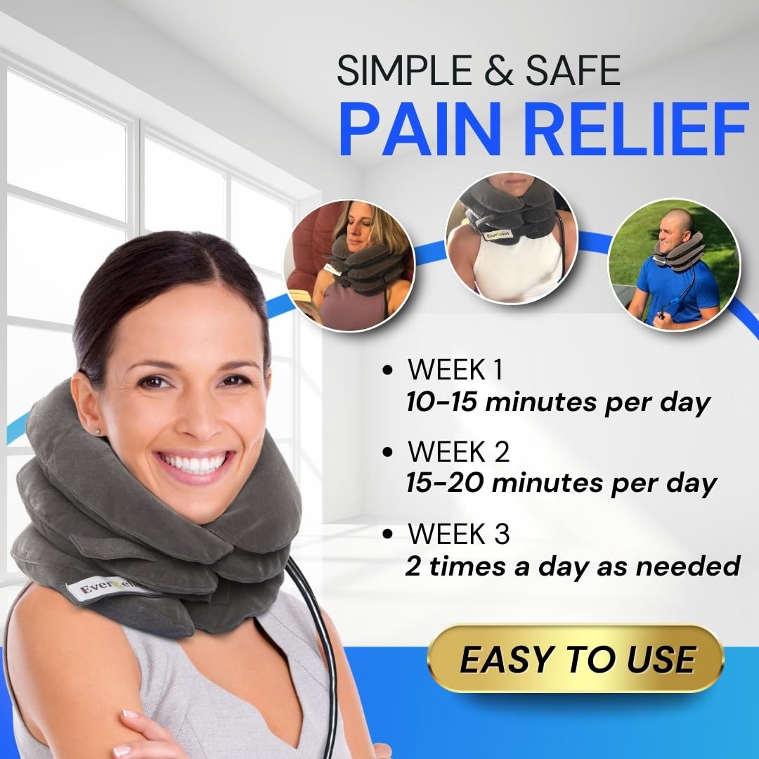 Inflatable Cervical Neck Traction Device âœ Improve Spine Alignment to Reduce Neck Pain âœ EverReliefÂ Cervical Collar Adjustable 100% Comfort Guarantee
