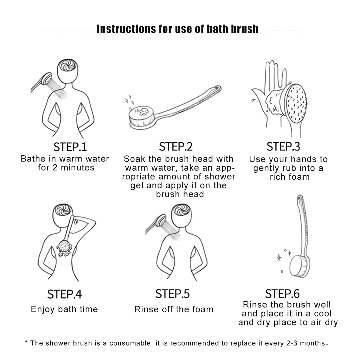 Wood Shower Body Bath Brush, Bath Back Cleaning Scrubber with Long Handle, Dry and Wet Skin Brush with Soft and Stiff Bristles Back Washer for Men Women (Yellow)