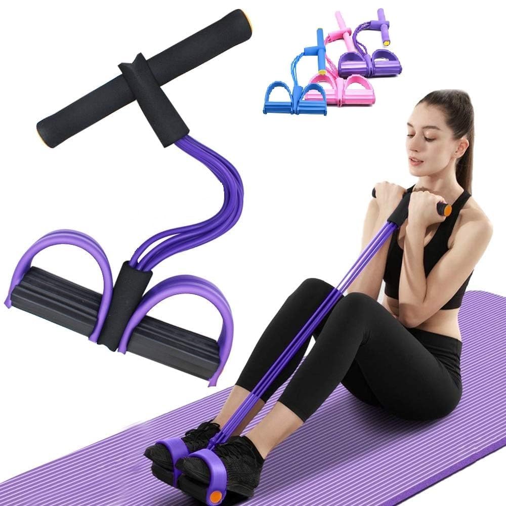 4-Tube Resistance Band Pedal Puller for Leg and Stomach Exercise | Yoga and Home Gym Equipment for Men and Women | Stretching Band, Stirrup Puller, Exercise Rope
