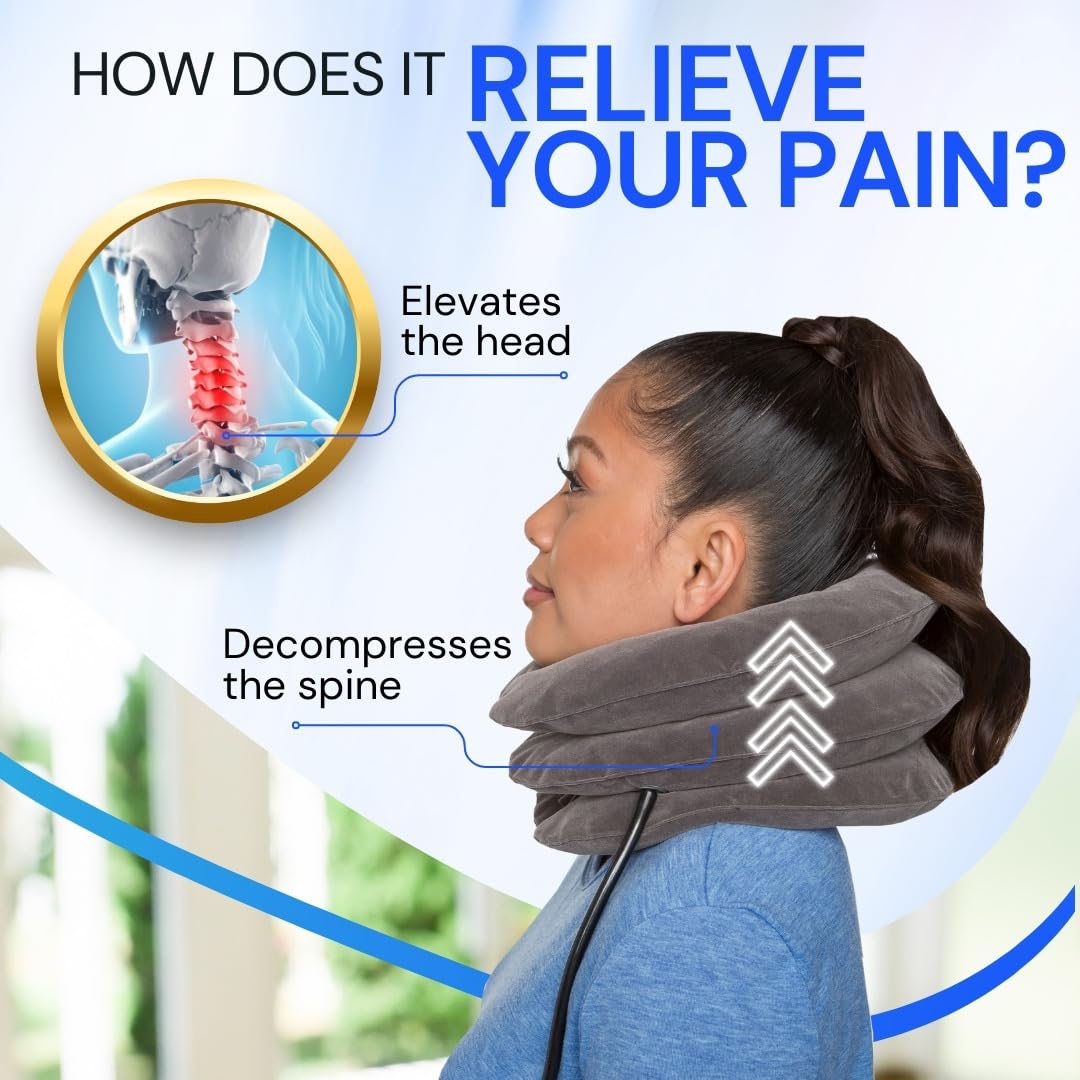 Inflatable Cervical Neck Traction Device âœ Improve Spine Alignment to Reduce Neck Pain âœ EverReliefÂ Cervical Collar Adjustable 100% Comfort Guarantee