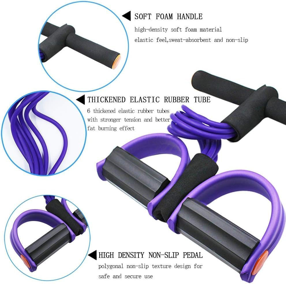 4-Tube Resistance Band Pedal Puller for Leg and Stomach Exercise | Yoga and Home Gym Equipment for Men and Women | Stretching Band, Stirrup Puller, Exercise Rope