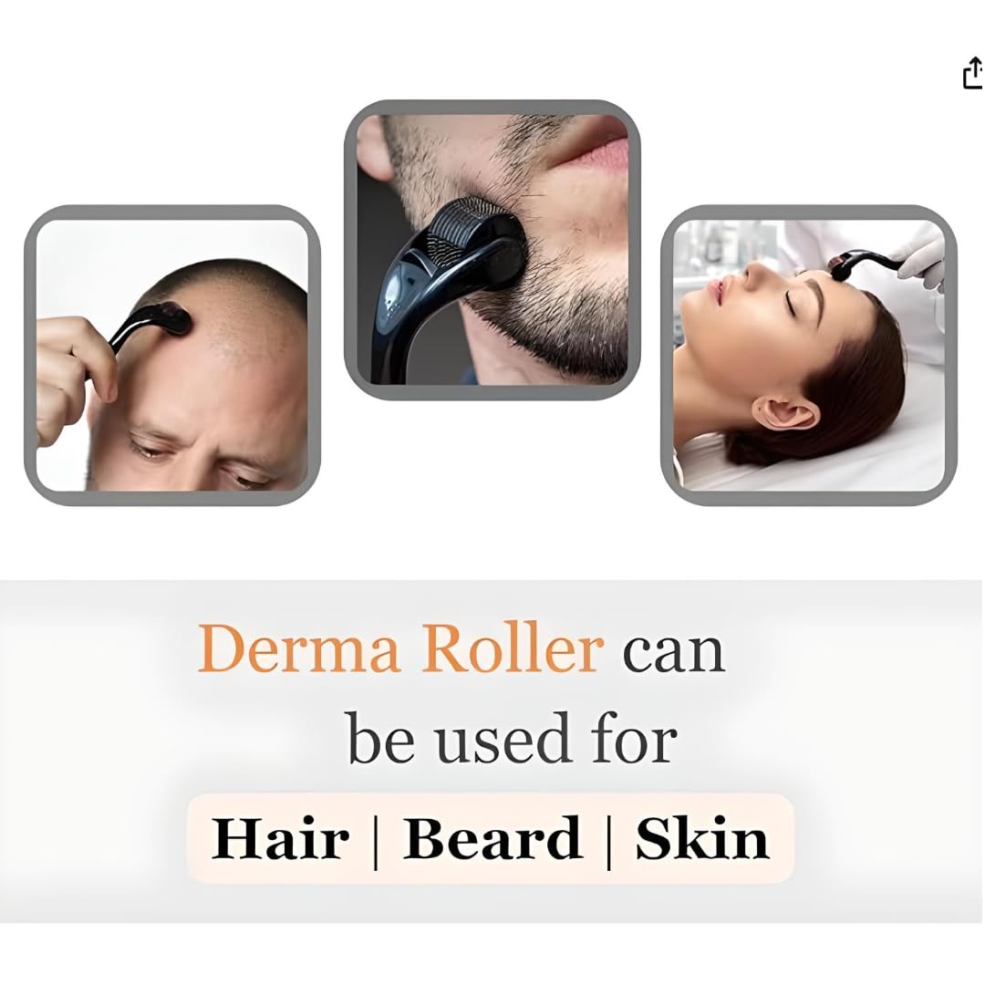 Derma Roller 0.5mm 540 Titanium Microneedles for Beard Growth I Hair Repair & Acne Scar Reduction I Men & Women (DERMA ROLLER BLACK-01)
