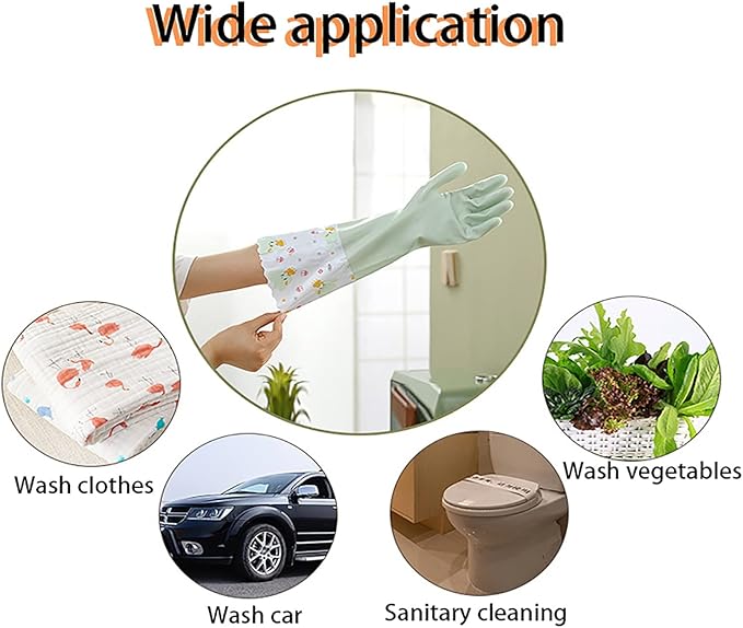 Long Dishwashing Gloves Household Cleaning Gloves, Reusable Rubber Gloves Non-Slip Washing Dishes Kitchen Glove