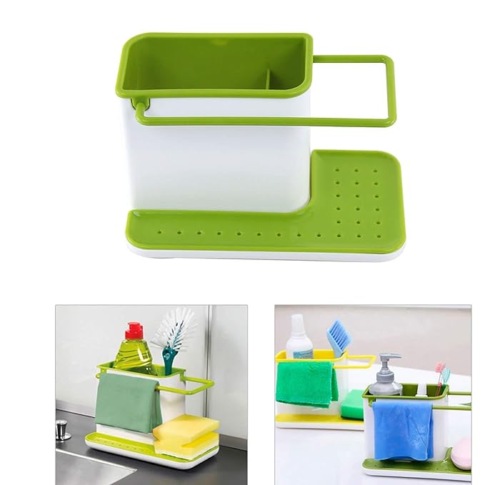 3 IN 1 Kitchen Sink Organizer for Dishwasher Liquid, Brush, Cloth, Soap, Sponge, etc. - (Pack of 1)