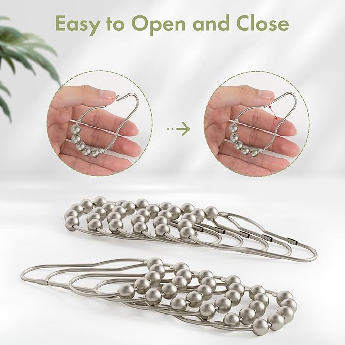 Rustproof Stainless Steel Shower Curtain Rings Hooks, Set of 12-Polished Nickel