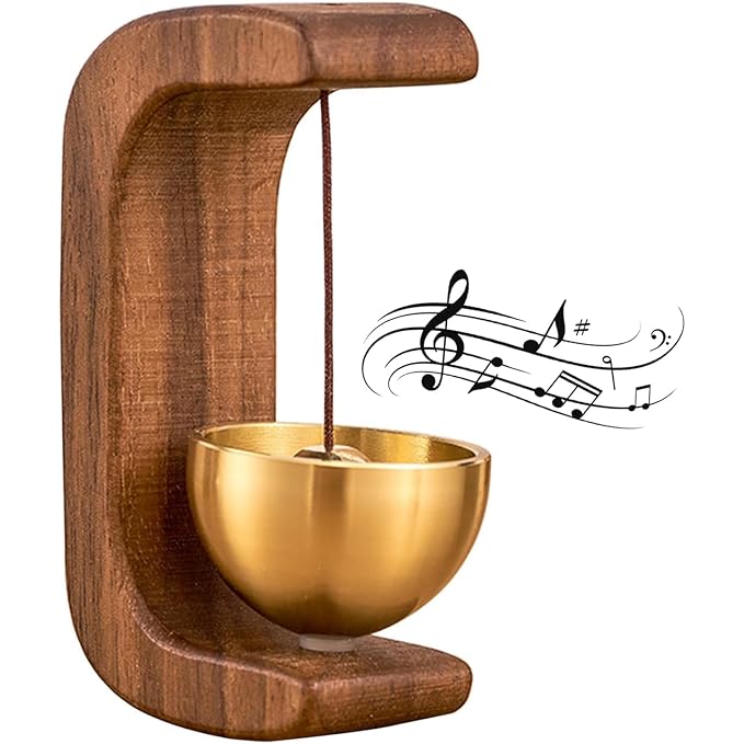 Beech Wooden Door Chime with Brass Bell, Dopamine Door Bell for Home, Self-Adhesive Magnetic Doorbell, Serene Acoustic for Home & Shop, Shopkeepers Door Chime, Ideal Housewarming Gift