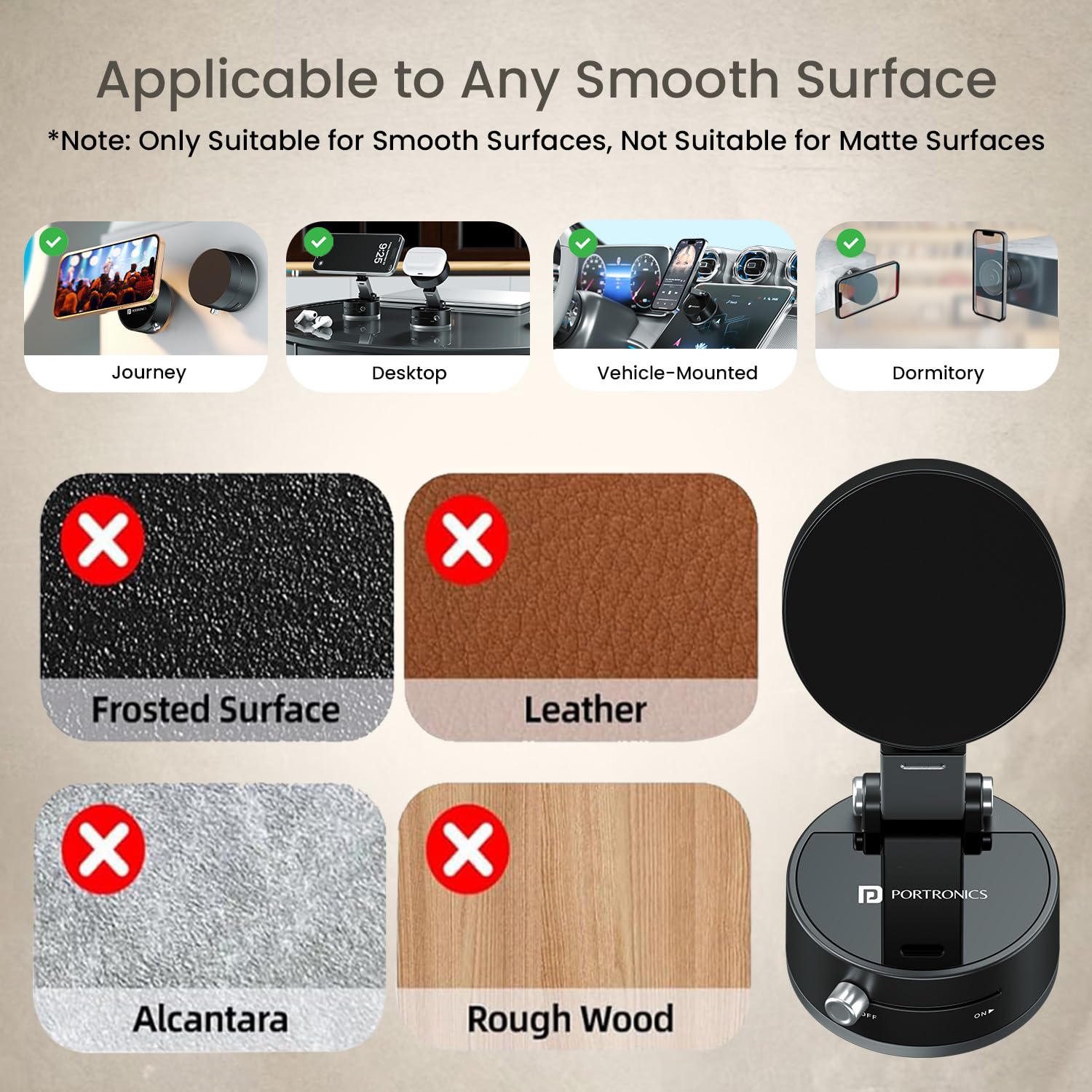 Portronics Hold X Magnetic Vacuum Suction Mobile Holder, Multiple Angle Adjustment, Retractable, Strong Magnetic Attachment, Compatible with iPhone & Android Phone for Car, Desk, Mirror, Glass(Black)