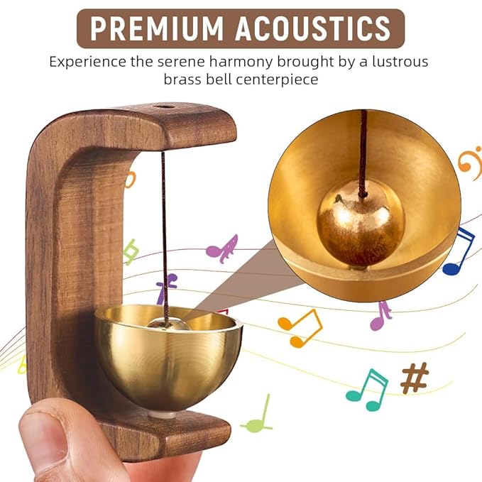 Beech Wooden Door Chime with Brass Bell, Dopamine Door Bell for Home, Self-Adhesive Magnetic Doorbell, Serene Acoustic for Home & Shop, Shopkeepers Door Chime, Ideal Housewarming Gift