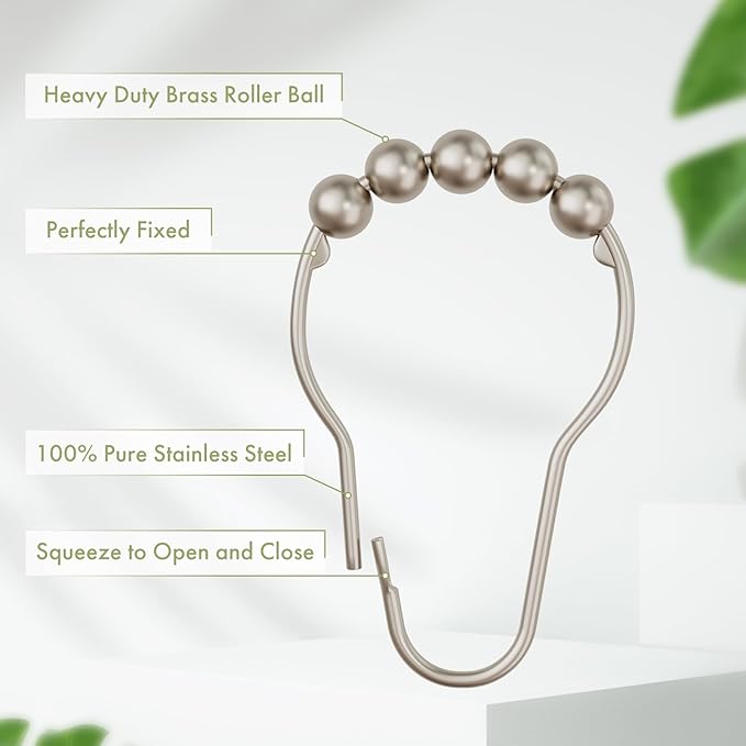 Rustproof Stainless Steel Shower Curtain Rings Hooks, Set of 12-Polished Nickel